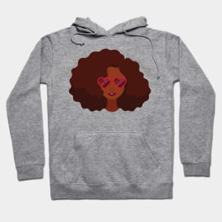 Black Afro Girl - Heart Sunglasses Disco Retro Style Hoodie